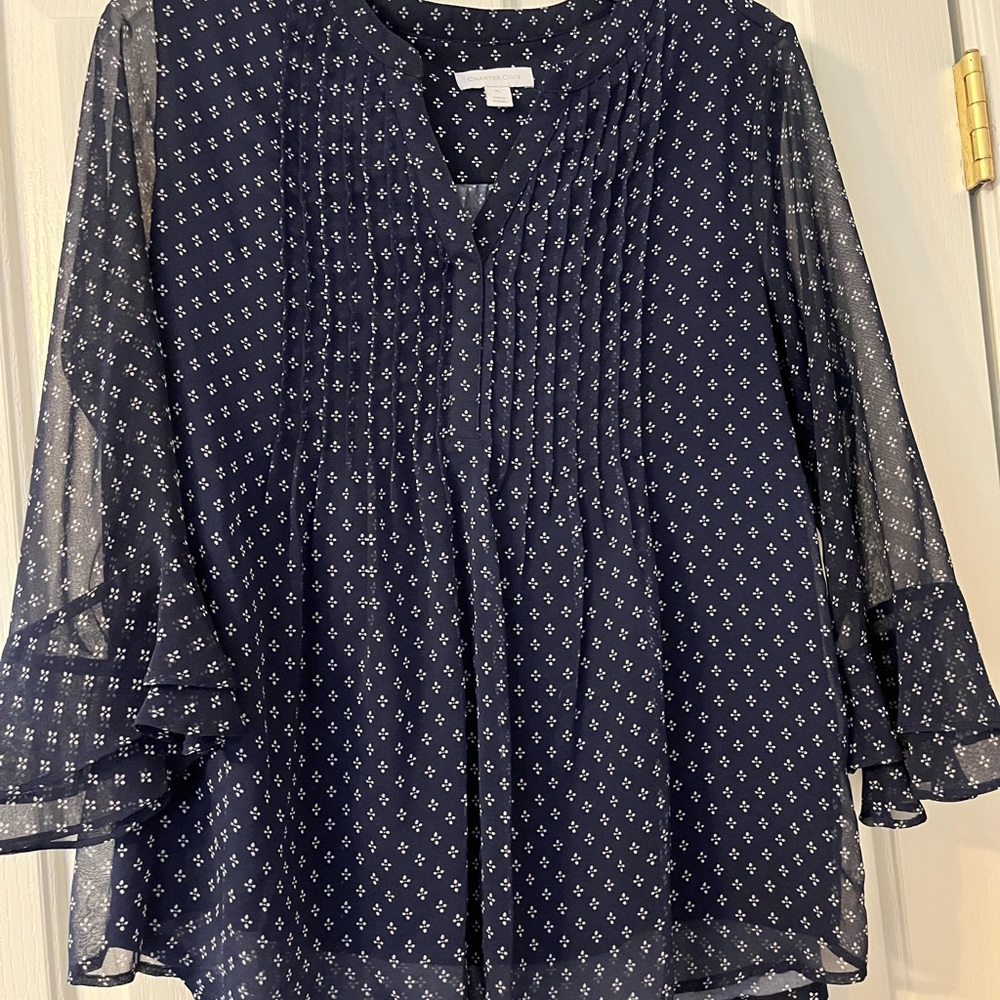 CHARTER CLUB
Petite Printed Pintuck Top, intrepid blue - Picture 4 of 4